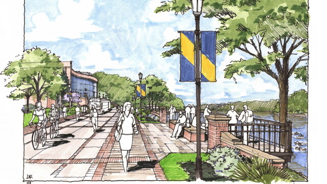 “The Hill” is planned to become a  pedestrian-scale riverwalk.