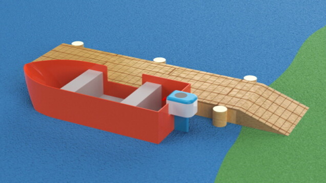 A rendering of a fishing bridge, from which kids can catch fake native fish via a magnetic pole.