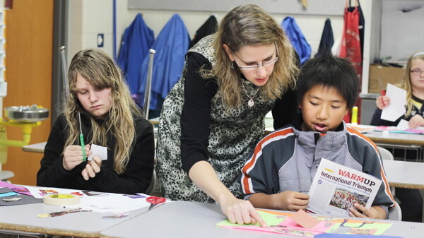 Johanna Peterson working with a sixth grade art class at Northstar Middle School. Peterson won the honor of Art Educator Of The Year from the Wisconsin Art Educators Association.