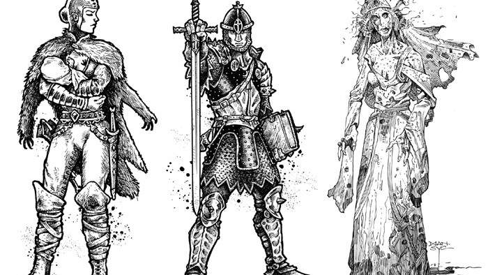 GOING MEDIEVAL. The new role-playing game The Darkest Age is designed to give distinictive and powerful roles to women, including that of the midwife, left, who is key to helping the human race survive. Other characters include an inquisitor (center) and zombies (right).