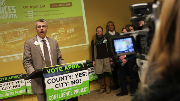 James Hanke, chairman of Voices for Growth, speaks at a pro-Confluence press conference Feb. 28.