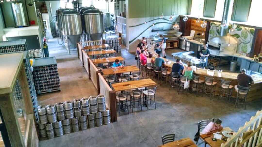 Lucette Brewing Company's taproom and wood-fired pizza oven. 