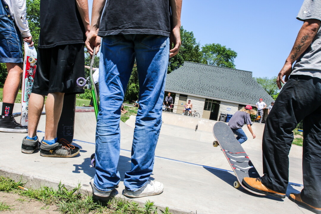 WATCHING AND WAITING. Skaters perform tricks at the Lakeshore Skate Plaza in Eau Claire during the 360 Drop-In Skateboard Competition on July 15.