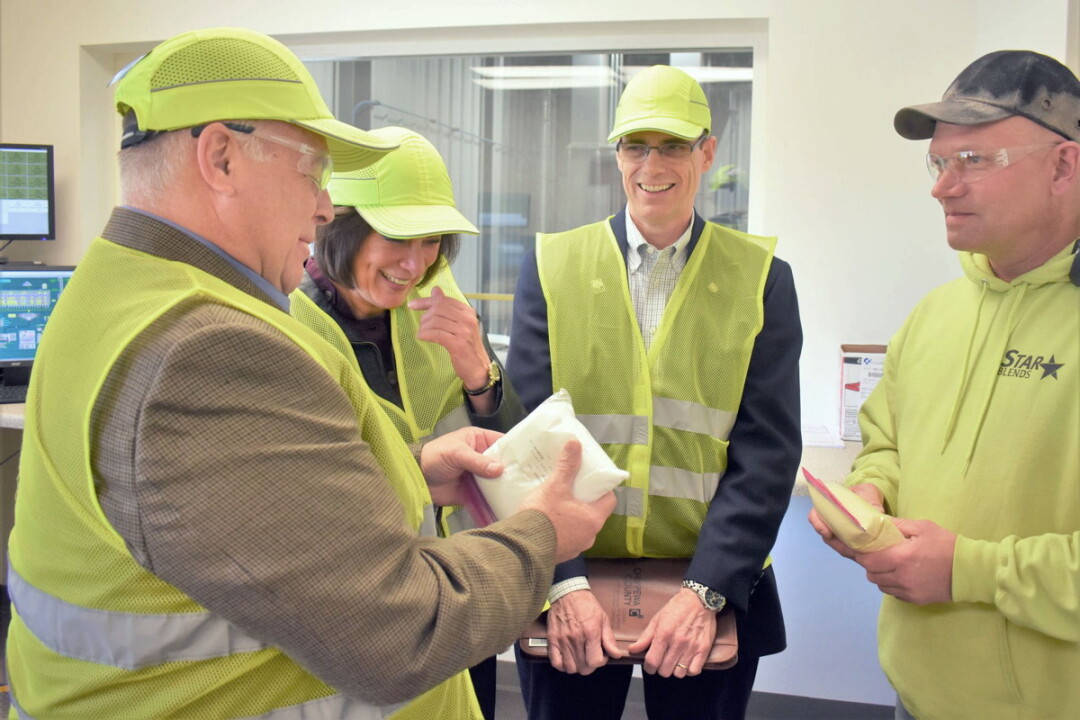 Sheila Harsdorf (second from left), secretary of the state Department of Agriculture, Trade, and Consumer Protection, visited the plant in April.