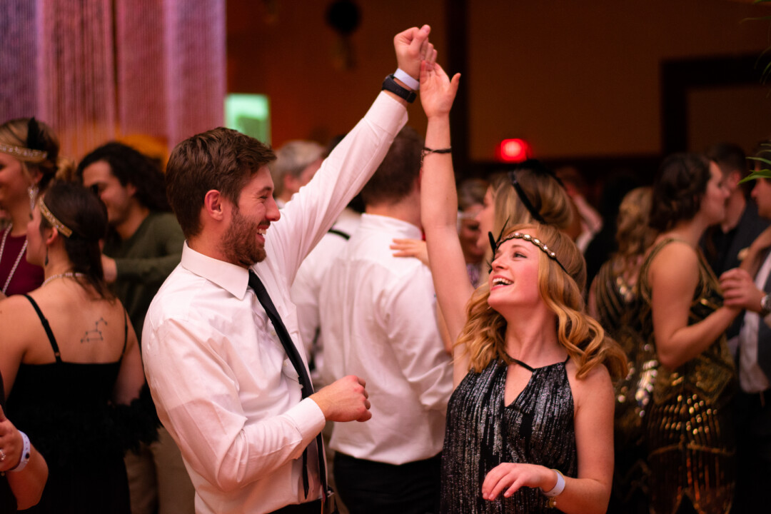 THROW YOUR HANDS UP FOR THE TWENTIES. The fifth installment of the Gatsby’s Gala took place throughout UW-Eau Claire’s Davies Center on Friday, Nov. 9. The Gala is a 1920’s themed party with UWEC’s jazz ensembles providing the soundtrack for dancing, costumes, food, and more. 