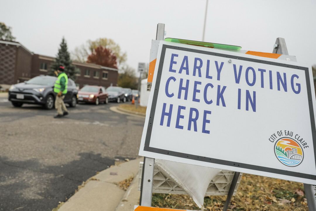 VOTE EARLY BUT NOT OFTEN. The drive-through early voting setup in Eau Claire in 2020.
