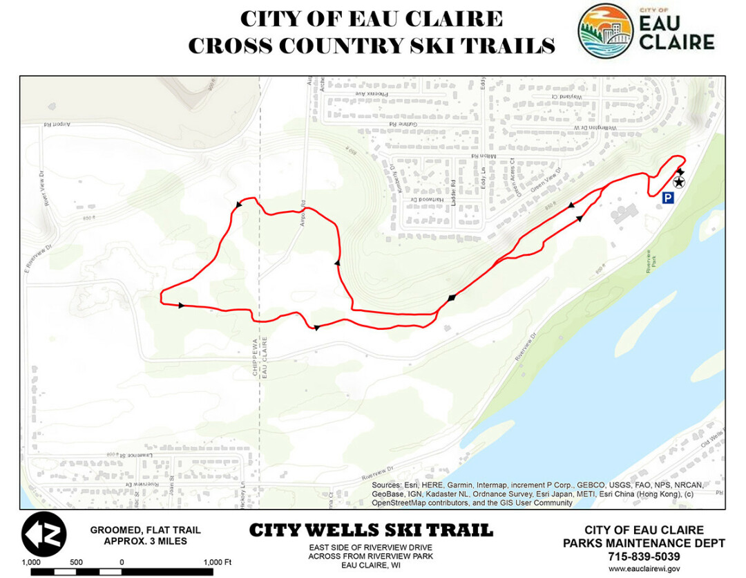 The City Wells area is already used for cross-country skiiing. (Map via City of Eau Claire)