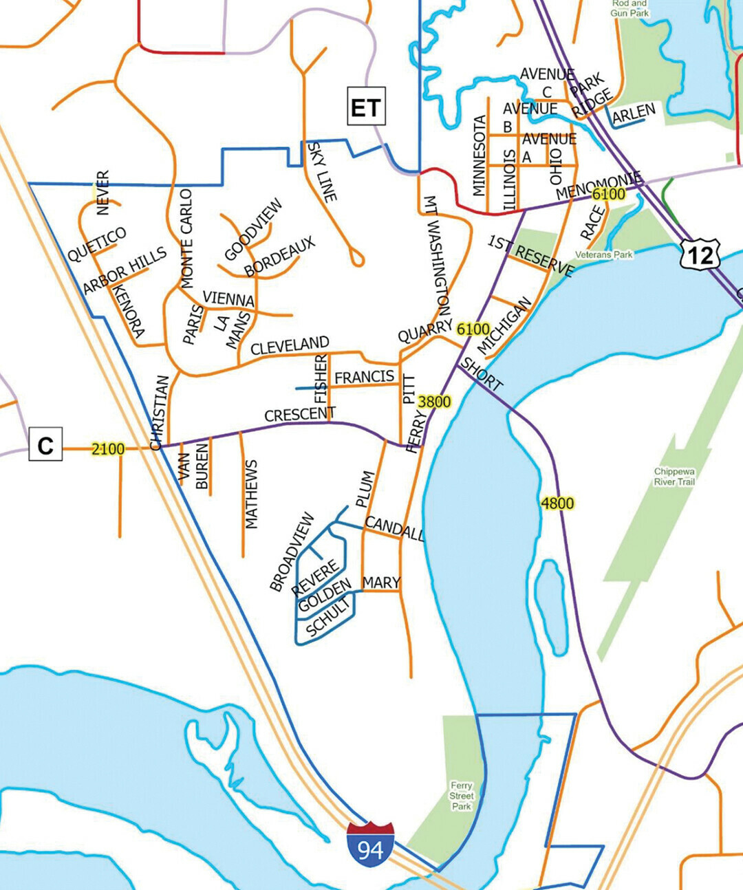 A map of the Shawtown Neighborhood. (Image via City of Eau Claire)