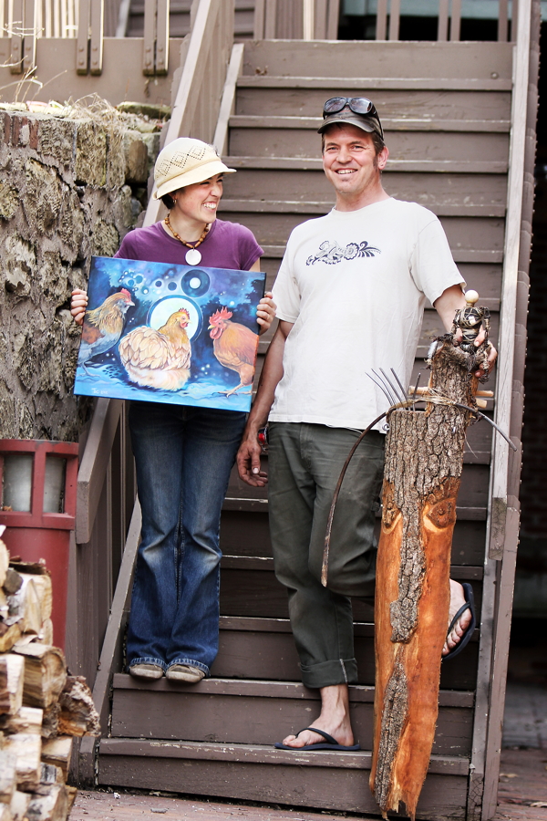 WHAT ARE YOU, CHICKEN? Brianna Capra and Brent Gonyea show off some of their creative creatures.