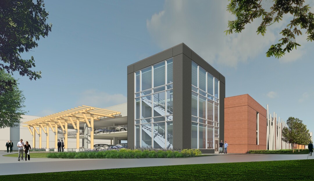 A conceptual drawing of the four-level parking ramp from BWBR Architects.