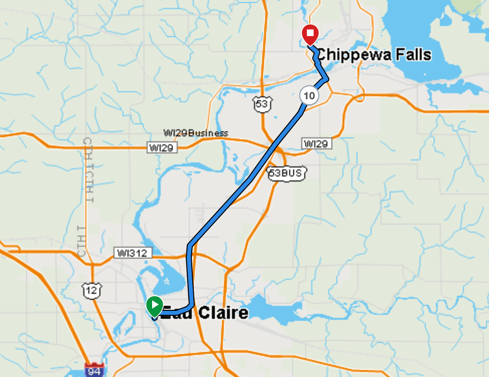 Bike Route Map Eau Claire to Chippewa Falls