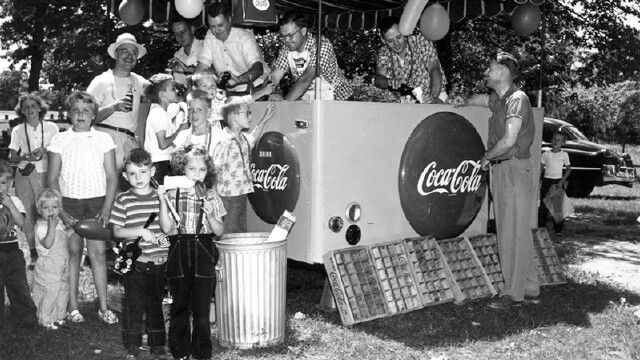 Locals enjoy a Jaycees concession stand in Carson Park circa 1955.