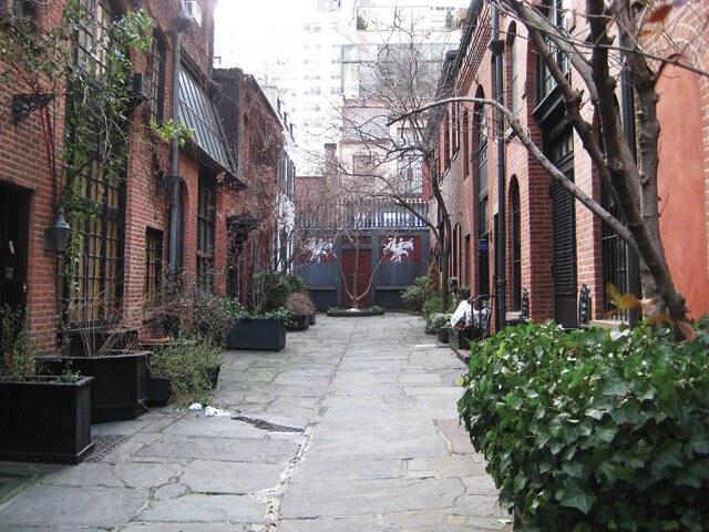 Because of the crime in alleyways of some big cities, places like Sniffen Court in midtown New York (a historic neighborhood) added an iron gate and, together, the neighbors decorate it as a garden and hold social functions there.