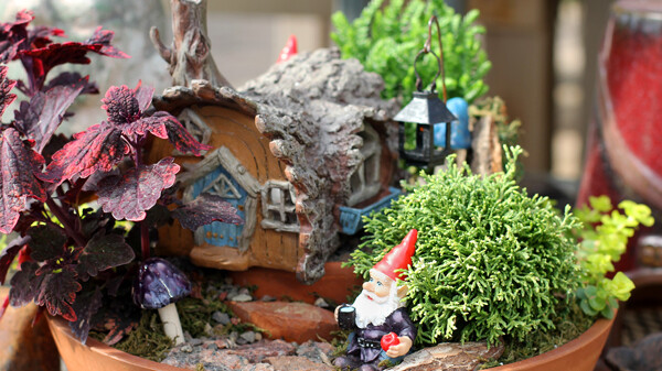 A fairy garden at Down To Earth Garden Center. Fairy gardens take a little bit of upkeep, but provide a unique aesthetic for the gardener without taking too much time.