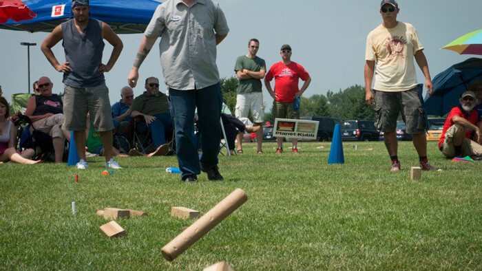 A killer eight meter toss during the 2012 U.S. National Kubb Championship's final round.