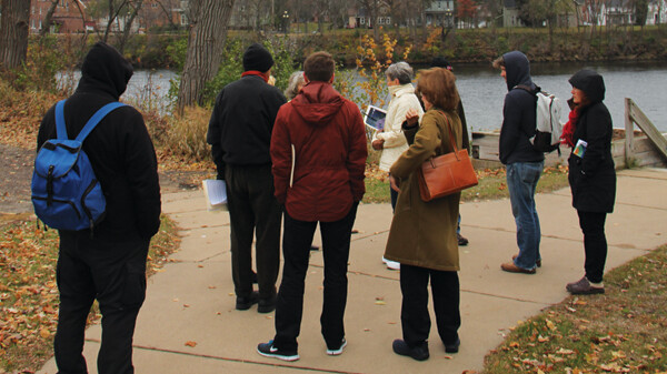SHALL WE GATHER AT THE RIVER? Particiants in a “Placemaking the Plaza” workshop last November scoped out the Haymarket site at the confluence of the Eau Claire and Chippewa rivers, which the city hopes to turn into a park that serves as a downtown hub.