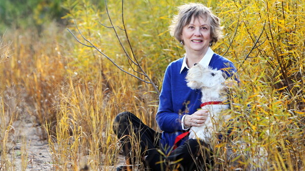 FOUND HIM! Author Joanne Linden and her dog, Auggie, whose lost-and-found story inspired Ben & Zip.