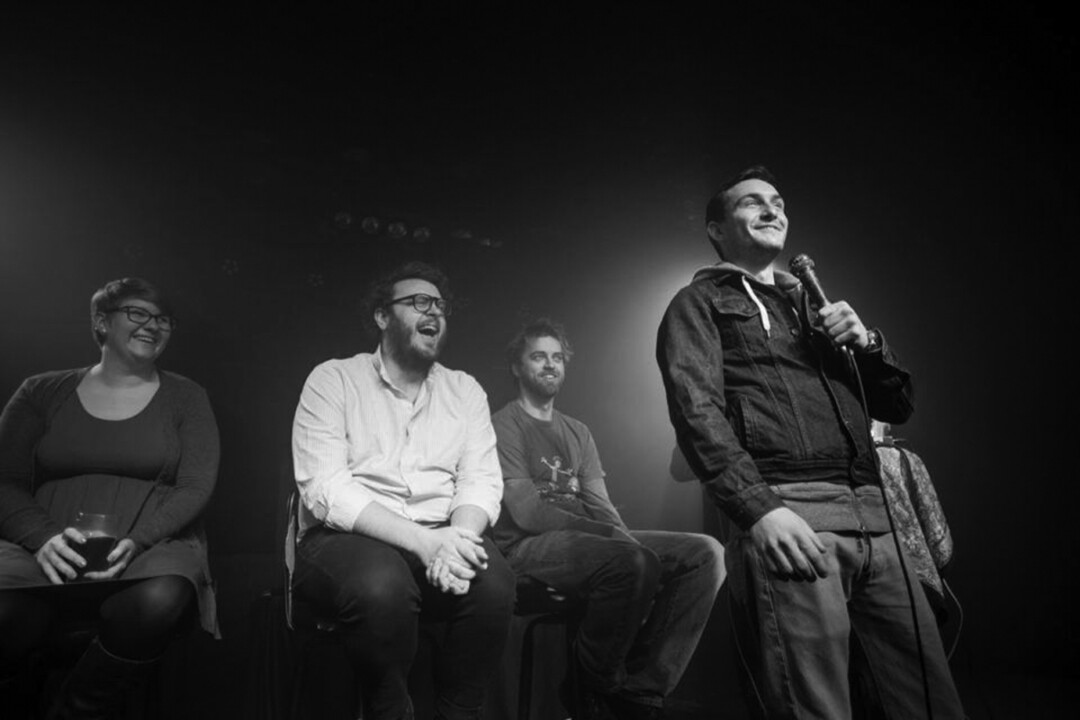 HAVE A LAUGH | (left to right) Comedians Mackenzie Bublitz, Eric Christenson, PeteR Diedrick, and Ryan Kahl at February’s Standup Getdown 2. Photo: Zach Oliphant