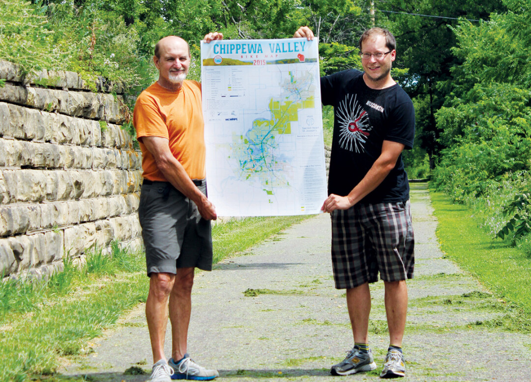 WHAT, NO WHEELS? Bicycle advocates Dick Johnston, left, and Jeremy Gragert helped create the new Chippewa Valley Bike Map, which details bike-friendly (and not-so-friendly) routes across the region.