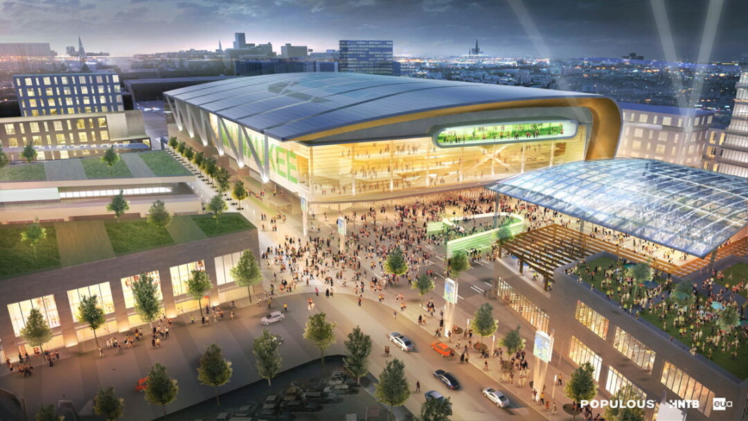 A rendering of the proposed sports and entertainment complex that will be the Milwaukee Bucks’ new home.