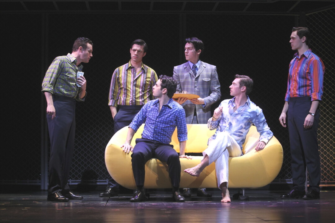 IN THE PAST, COUCHES WERE FROM THE FUTURE. In a scene from the musical Jersey Boys, UW-Eau Claire alumnus Barry Anderson is seated to the right on the sofa. Anderson has performed in the show on Broadway and nationwide as part of a touring cast.