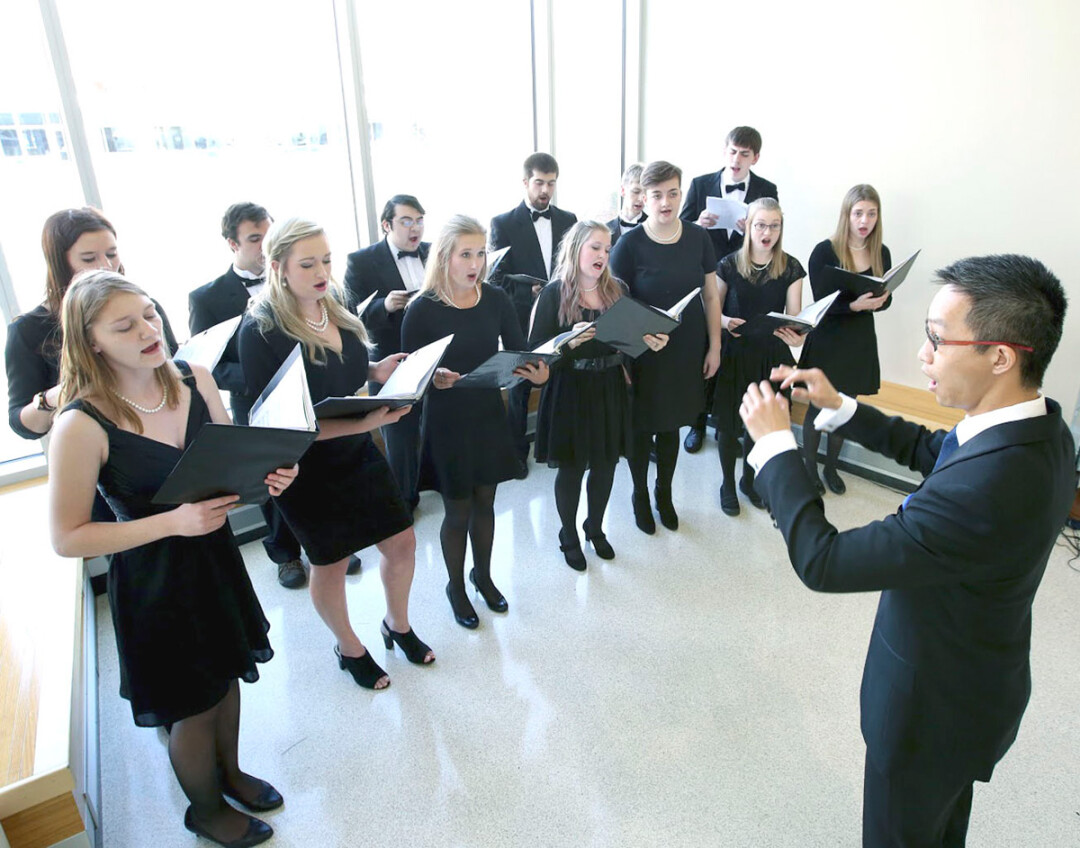 EASTERN TONES. Thanks in part to a grant from the U.S. State Department, members of UW-Stout’s Chamber Choir (above, under the direction of Jerry Hui) and the Blue Devil Jazz Project (below) will visit China in May.