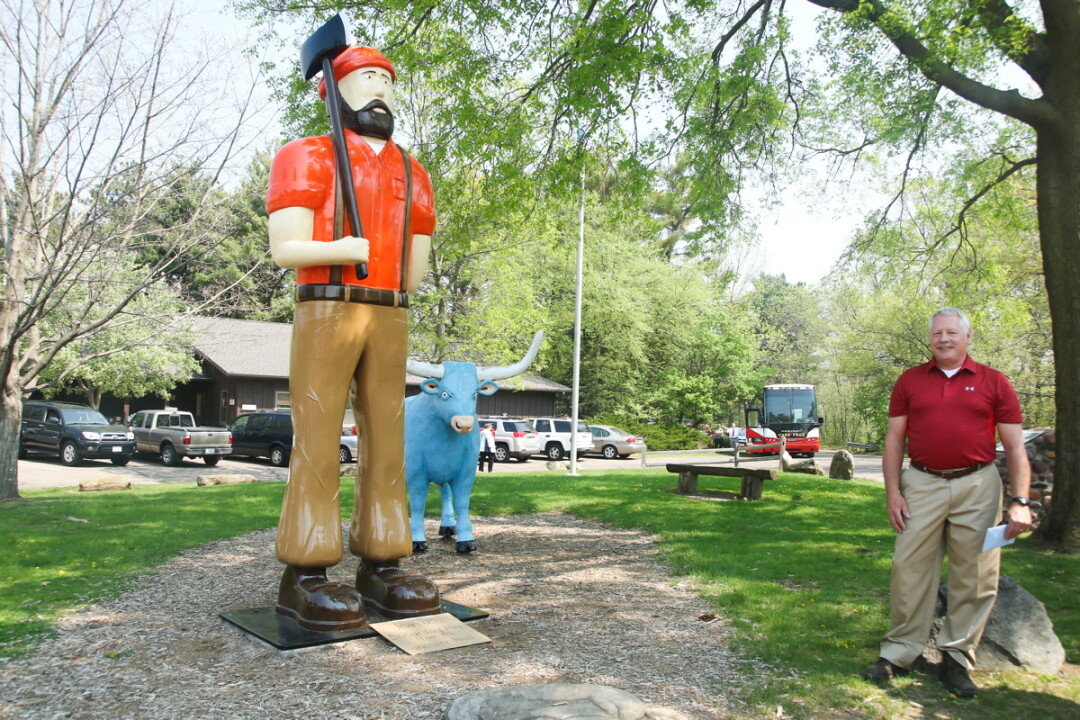 TALL PAUL: NOW WITH EXTRA TALLNESS. A new, improved fiberglass statue of a certain legendary lumberjack was unveiled May 7 outside the Paul Bunyan Logging Camp Museum in Carson Park.