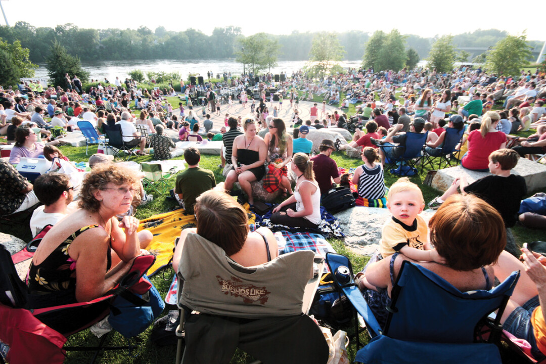  The Sounds Like Summer Concert Series in downtown Eau Claire’s Phoenix Park sees weekly crowds of 2,000 music fans enjoying all-local acts.