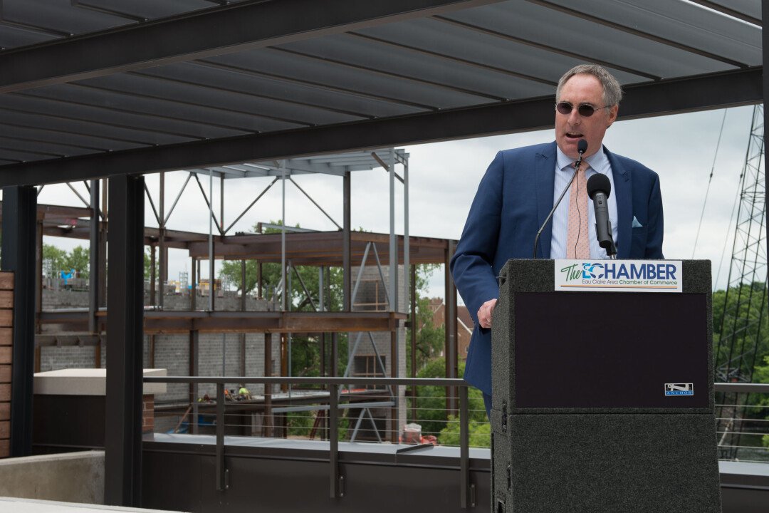 MOVING ON UP. Work continued on the Confluence Arts Center in the background as Kevin Miller was introduced as the center’s executive director.