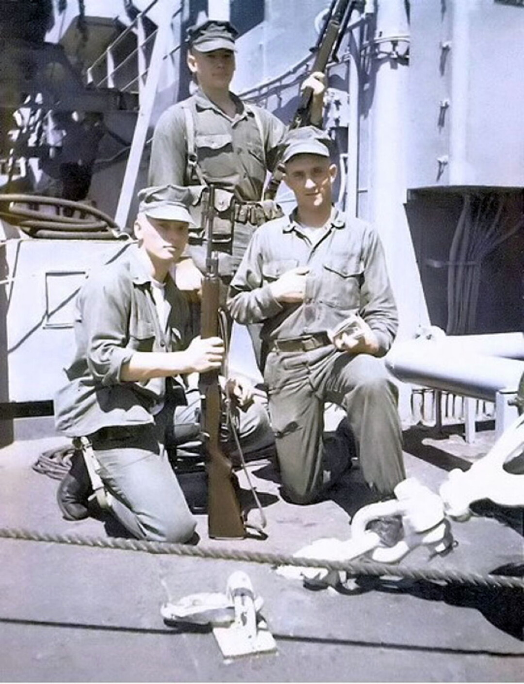 Marine Pfc. David Dola (back), shown during his service in Vietnam, won the Silver Star for gallantry in combat.
