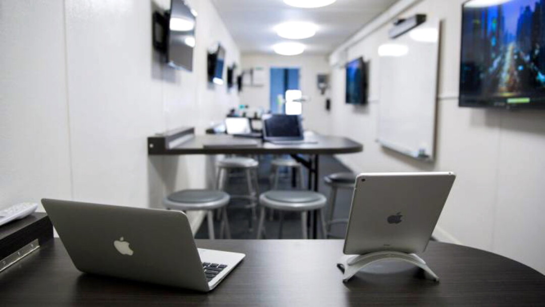 Inside, it’s outfitted with computers, iPads, and other educational technology.
