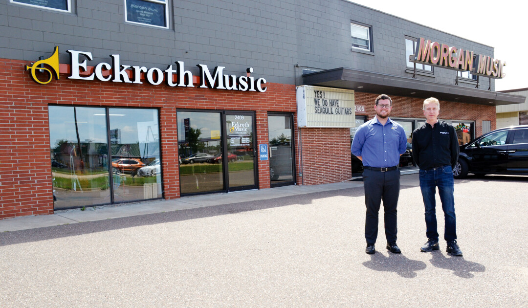 TWO IS BETTER THAN ONE. Tyler Henderson, manager of Eckroth Music, and Rich Morgan, owner of Morgan Music, formed a partnership to provide enhanced customer service.