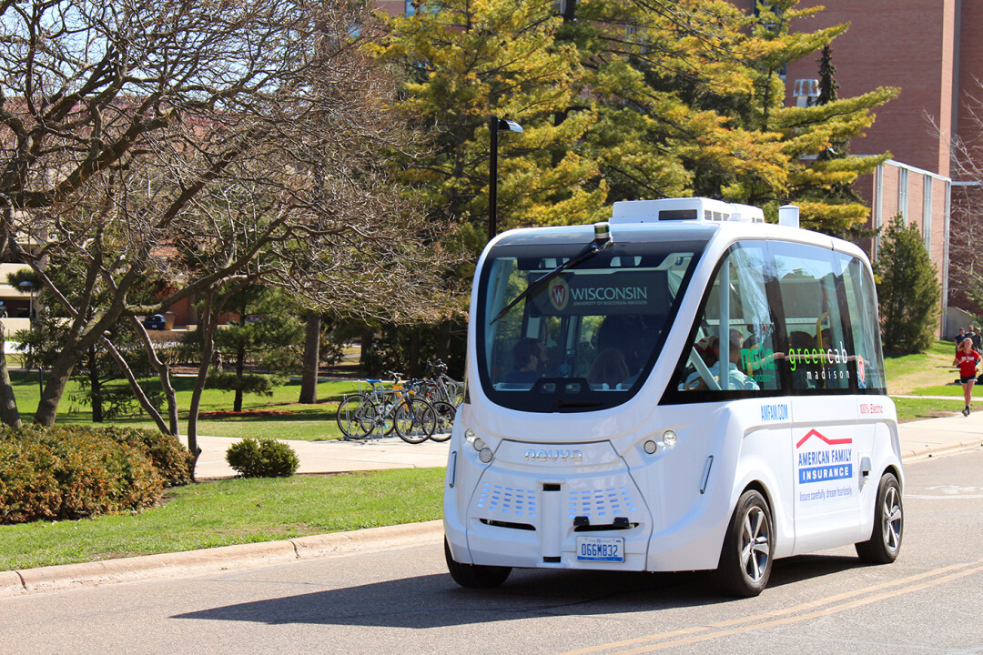 ALL HAIL ROBO-BUS! An autonomous shuttle bus was tested on the UW-Madison campus in April 2018.