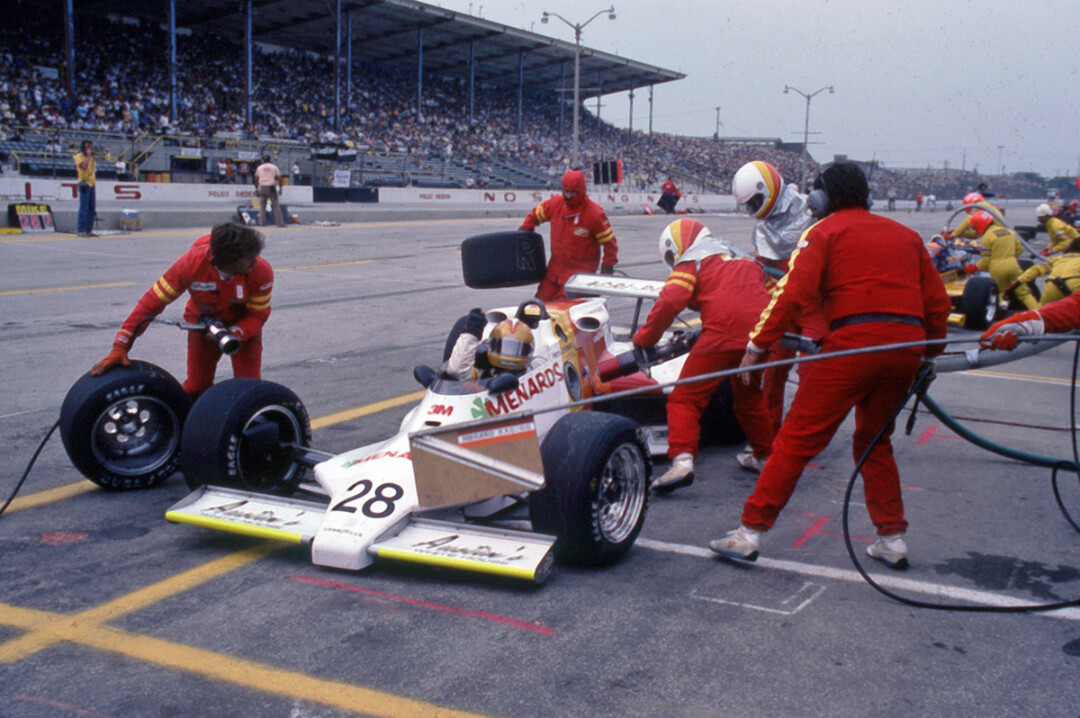 Drive Herm Johnson of Eau Claire and the Menards pit crew at the 1982 Indianapolis 500. (Photo by Steve Johnson)
