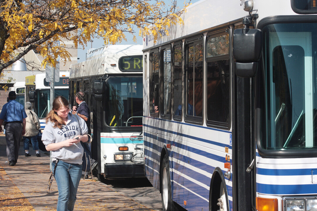 Eau Claire Transit buses at the downtown transfer center. (File photo by Andrea Paulseth)