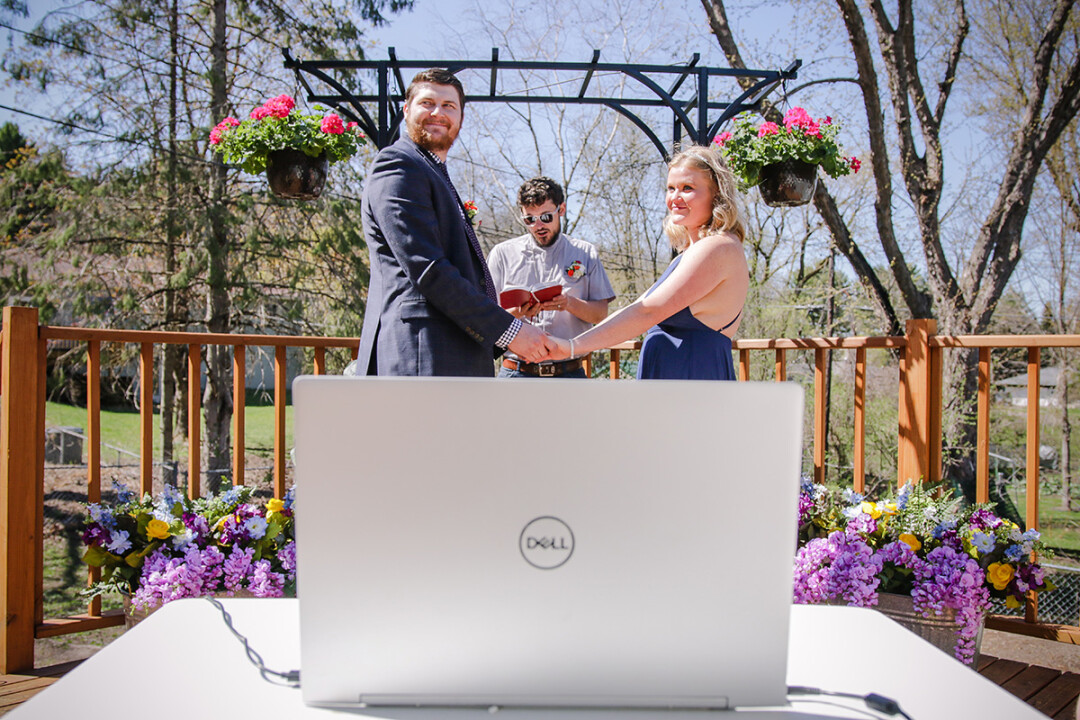 Kelsey and Jeremy Corder were married in early May in a socially distant backyard ceremony, which was broadcast via Zoom.