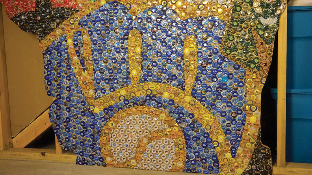 A detail of the mosaic's Milwaukee Brewers logo.