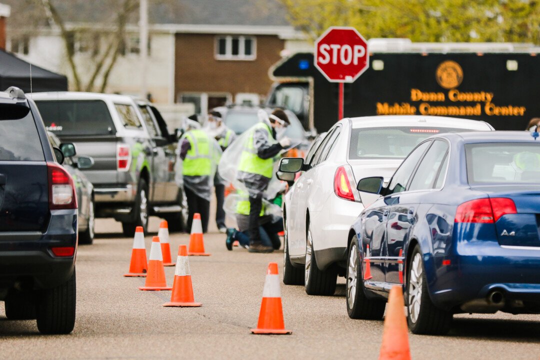 A drive-through COVID-19 testing event in Eau Claire in May.