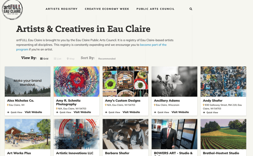 ARTFULL EAU CLAIRE. In an effort to connect artists with people looking for art, Visit Eau Claire, The Pablo Center, and the Eau Claire Public Arts Council collaborated to create an online database of artists and creatives in the Chippewa Valley. 