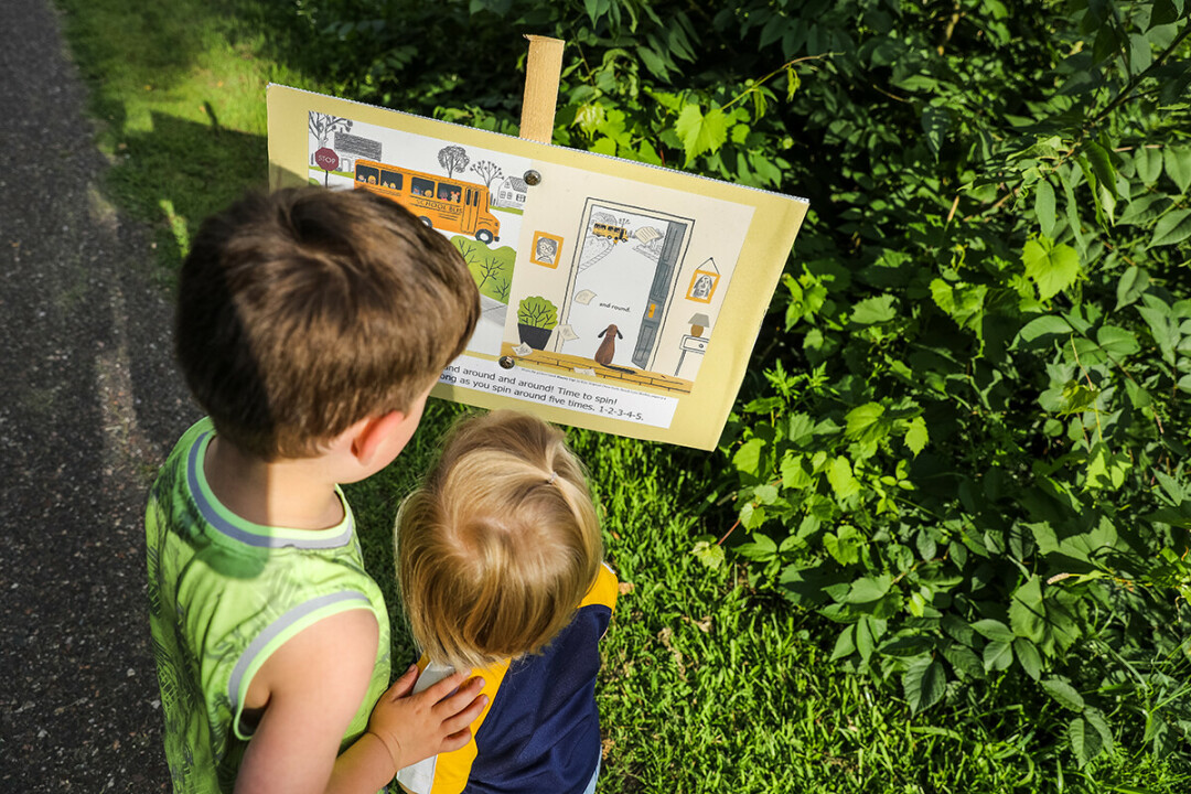 a trail of a tale. Families can now enjoy the “StoryWalk” created by the L.E. Phillips Memorial Public Library, which starts at Dewey and Galloway streets and crosses the “S” Bridge over the Eau Claire River.