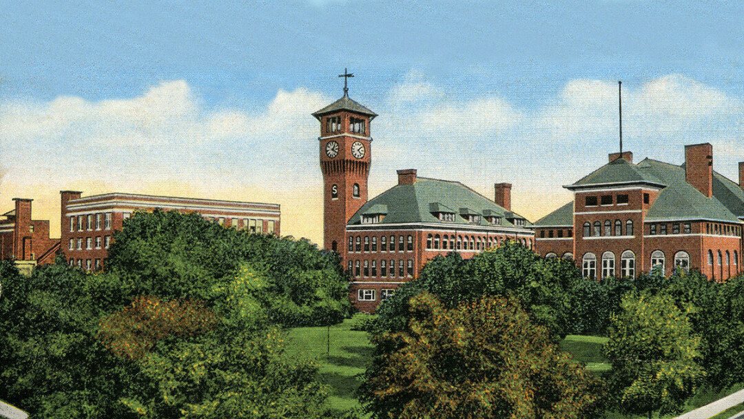 A vintage postcard showing the Stout Institute. (Courtesy uwstout.edu)