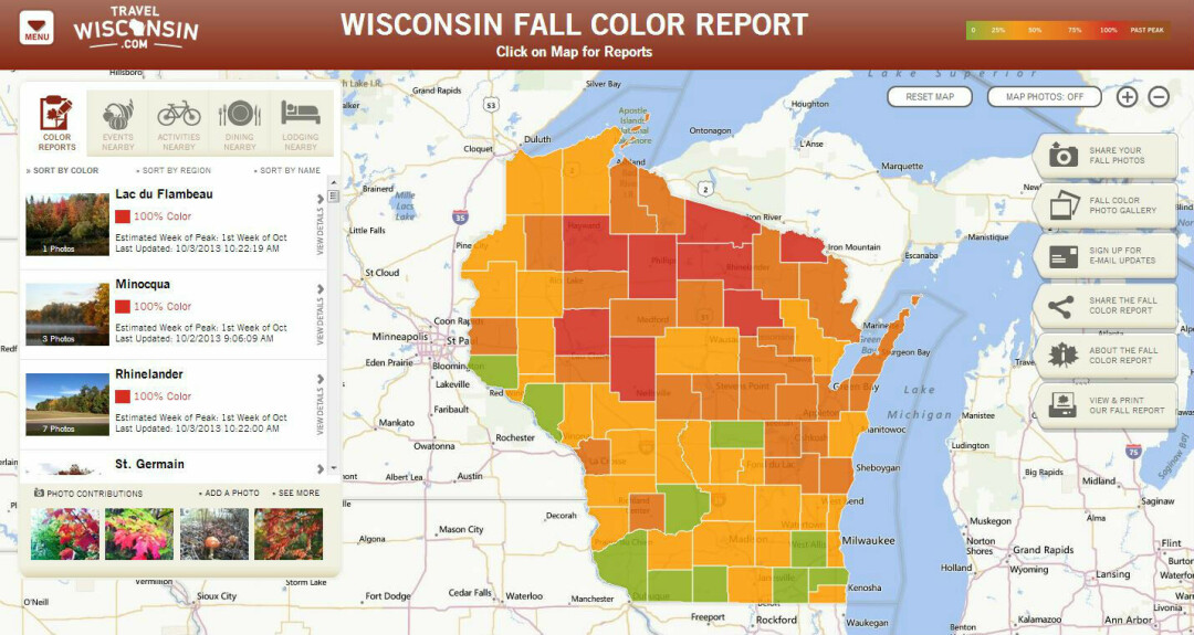 FALL COLORS. Not to fear - this map isn't a storm warning, it's a useful way to find the best fall colors around Wisconsin for that Sunday drive or Instragram shoot.