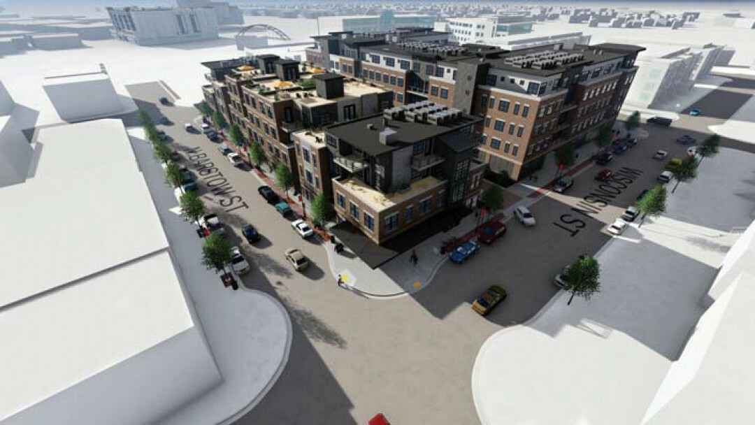 A bird's-eye view of one potential design for downtown Eau Claire's Block 7. (Ayres Associates)
