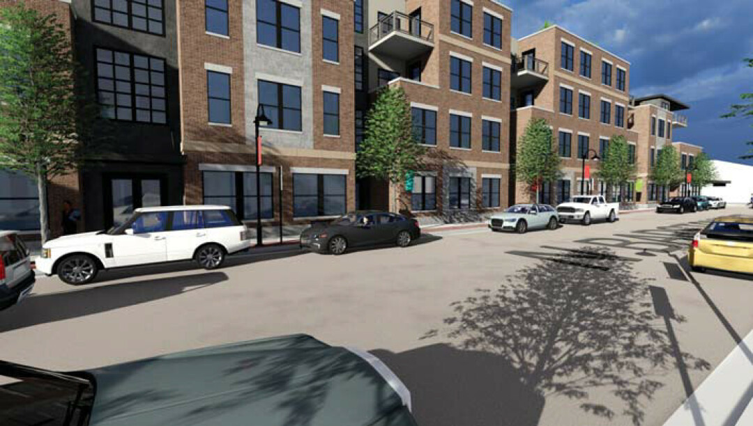 Pedestrian view of live/work units along Barstow Street