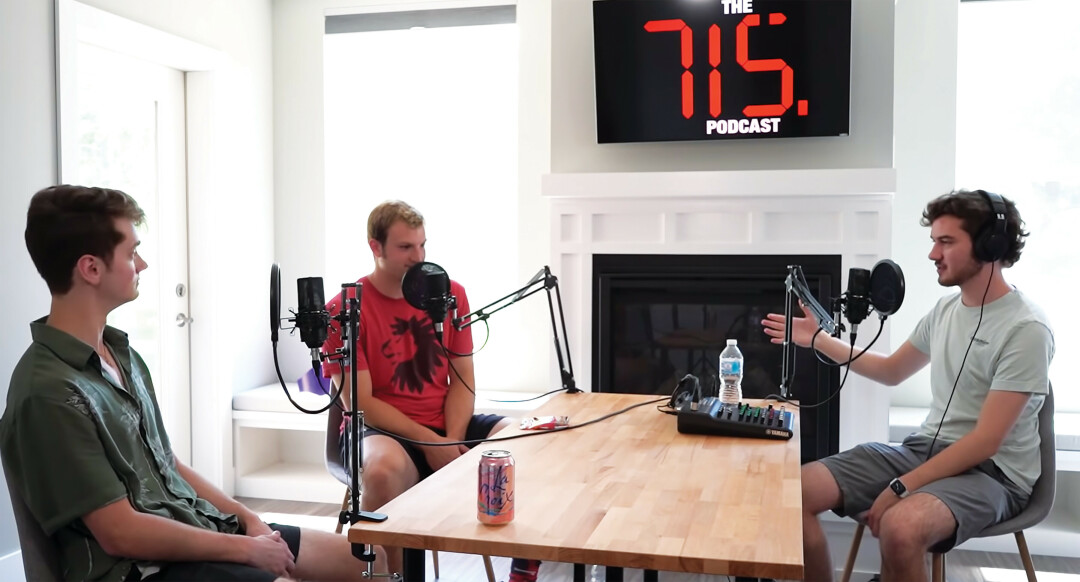 Jackson Sandler (right) and Grant Gerber (center) interview local musician Spencer Douglas on The 715 Podcast