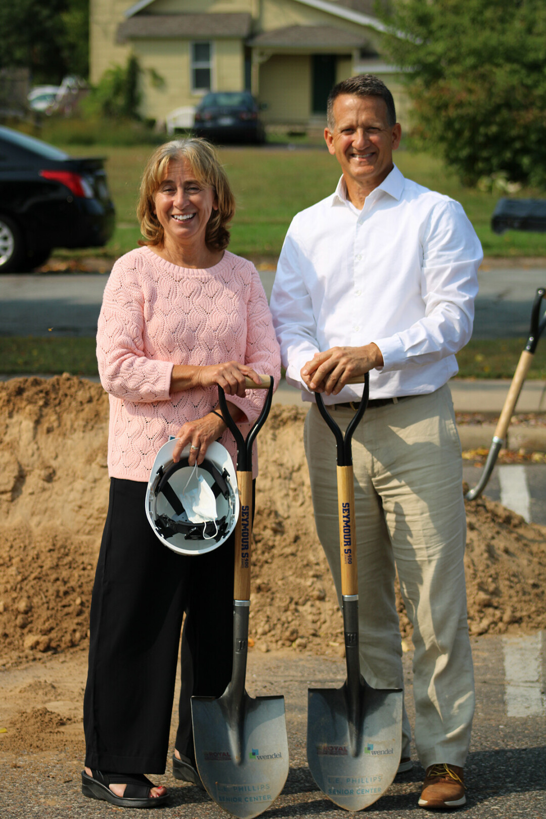 Executive Director Mary Pica-Anderson, left, and Jim Deignan, president of the senior center's board of directors, at the groundbreaking ceremony.