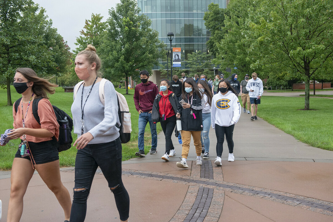UW-Eau Claire students wear masks on campus earlier this semester. (Submitted photo)