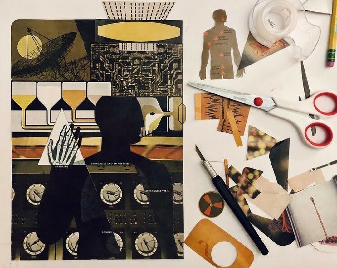An example of Jen Schultz's collage art, taken from her Instagram @robottraveler