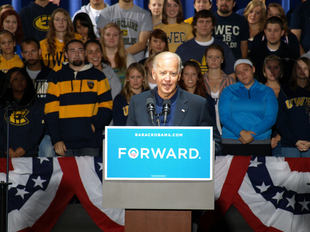 CAPTION: Joe Biden, then vice president, spoke at UW-Eau Claire on Sept. 13, 2012, when he and President Barack Obama were running for re-election. (Photo: xxxx)