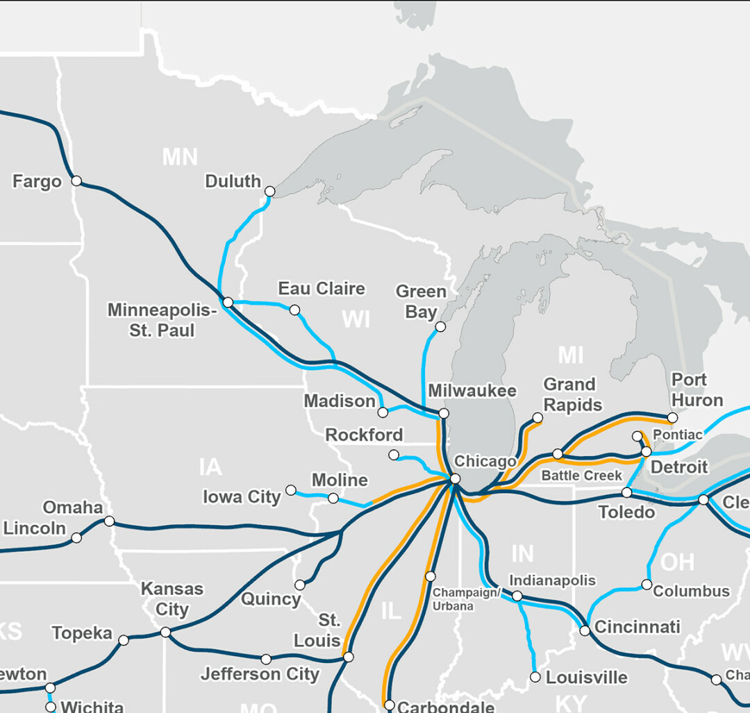 A detail from the proposed Amtrak Connects US map.